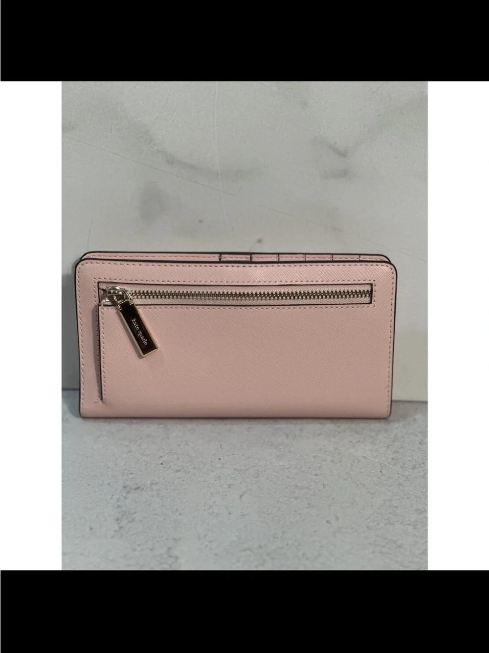 KATE SPADE Madison Large Slim Bifold Wallet Conch  Pink (650)Saffiano Leather